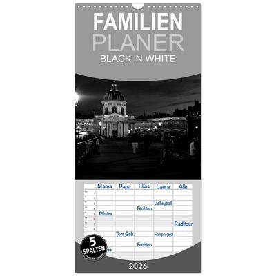 Familienplaner 2026 - BLACK 'N WHITE mit 5 Spalten (Wandkalender, 21 x 45 cm) CALVENDO