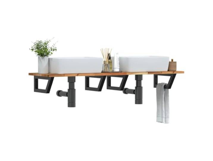 WXGTBKPR Waschbeckenregal Wandmontage aus Akazienholz und Stahl, 120x40 cm Ablage für Badezimmer, Schweberegal Waschtischplatte mit Trapezhalterung