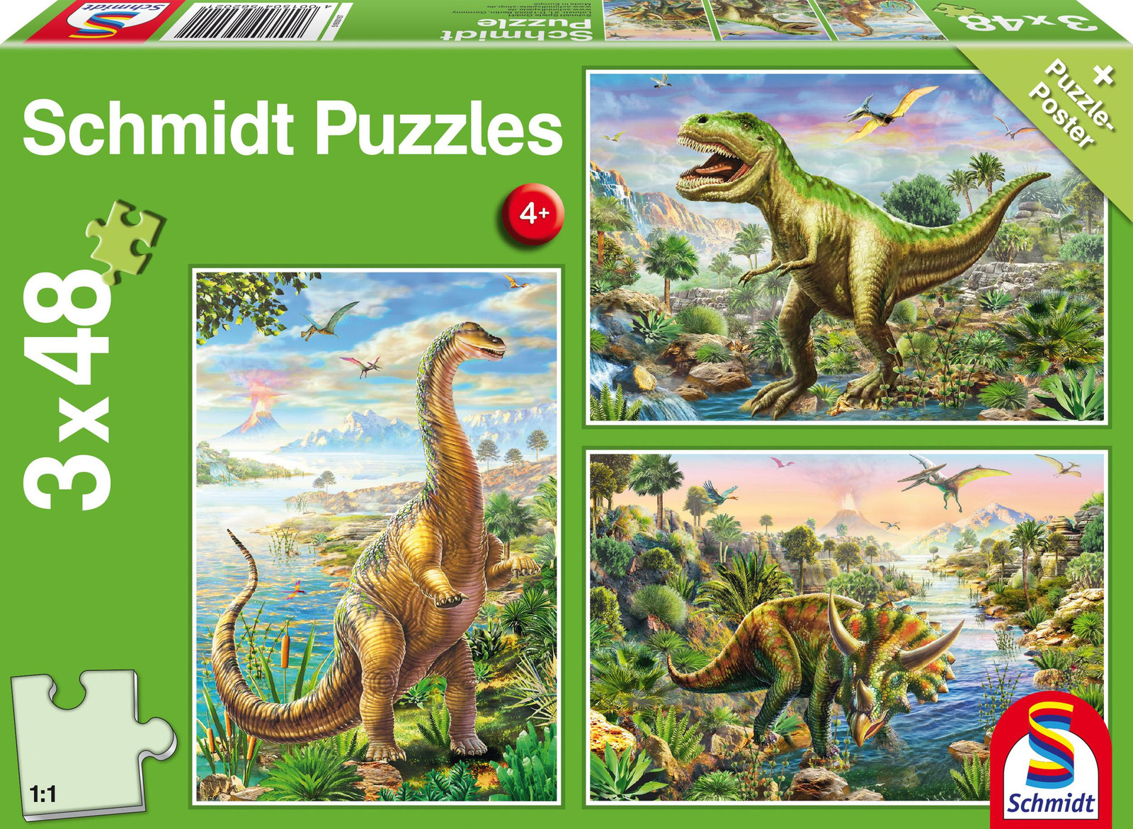 Schmidt Spiele 3 x 48-delige puzzel Avontuur met de dinosaurussen voor kinderen
