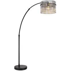 Stehleuchte Höhenverstellbar Bogenleuchte Glasstäbe rauch Bogenstehlampe schwarz, Fußschalter, E27 Fassung, H max. 185 cm