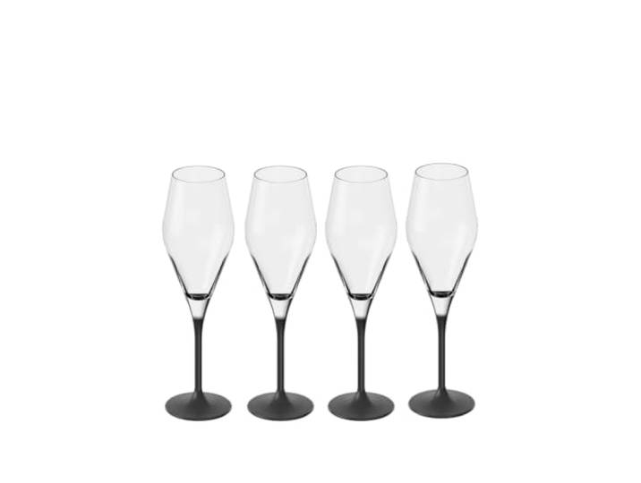 Villeroy & Boch - Manufacture Rock Champagnerglas Set 4-teilig 260 ml Champagnergläser Schwarz, Gläser Champagner, Prosecco Gläser, Sekt Gläser Schwarz Matt Modern, Sektflöte, Kristallglas