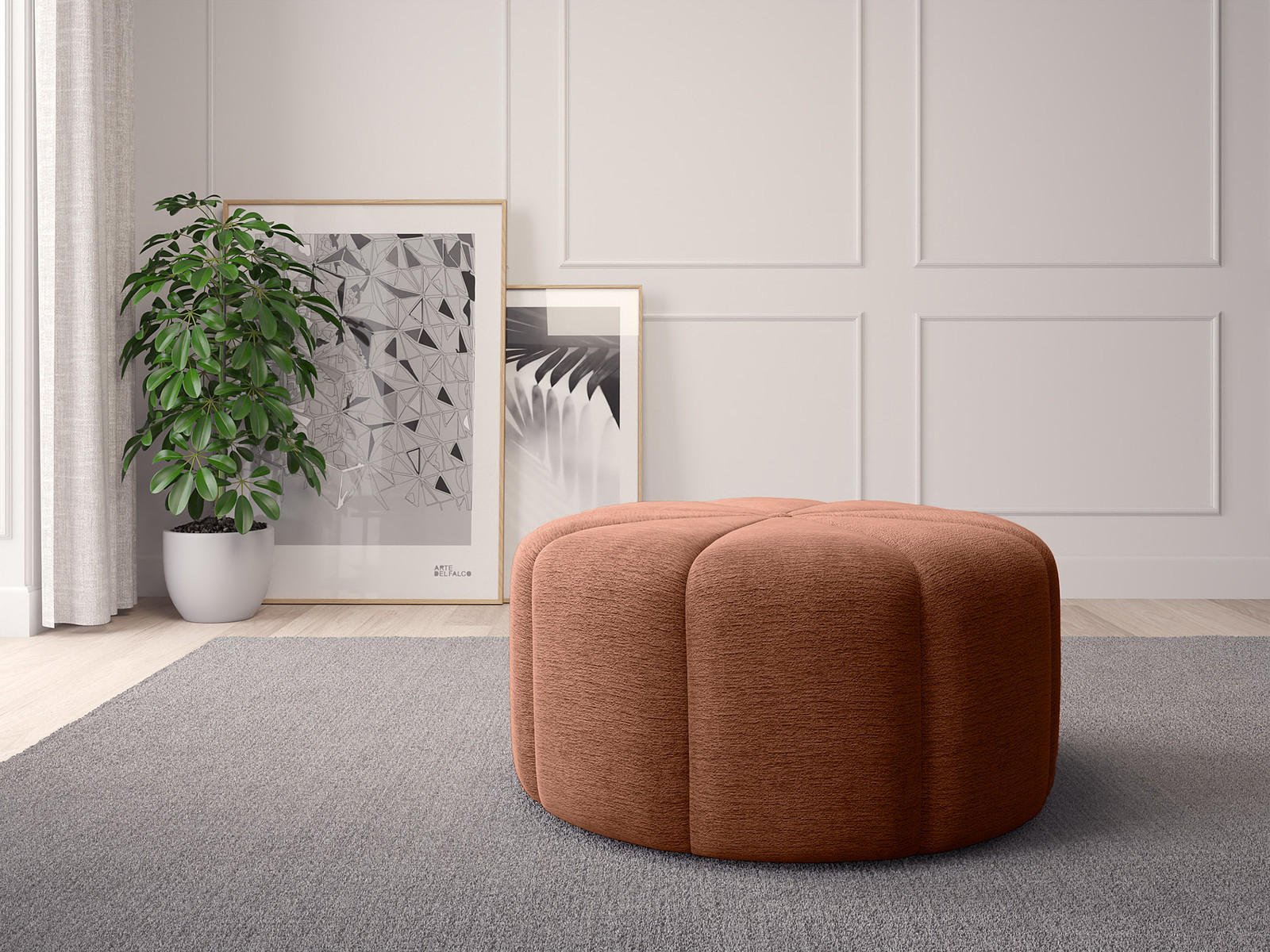home24 Poef FORA Karamelbruin Chenille Diameter: 80 cm