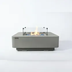 ELEMENTI Feuertisch LUCERNE Feuerstelle aus Beton - Komplett-Set, wetterbeständig, Hellgrau 107x107x35cm