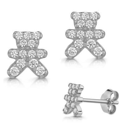 Paar Ohrstecker FIRETTI "Schmuck Geschenk Silber 925 Ohrschmuck Ohrringe Teddy", silberfarben, kristallweiß, kristallweiß, Ohrringe, Damen, Silber 925 (Sterlingsilber), Made in Germany - mit Zirkonia (synth.)