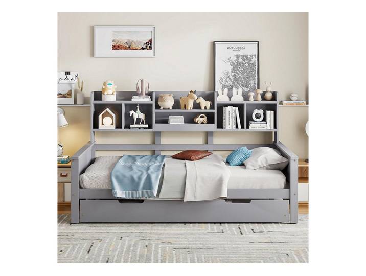 LuxusKollektion Stauraumbett Daybett 90x200 cm Grau mit Ausziehbett & Staufach