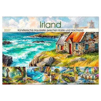 Irland. Künstlerische Aquarelle zwischen Küste und Hochland (Wandkalender 2027 DIN A2 quer), CALVENDO Monatskalender