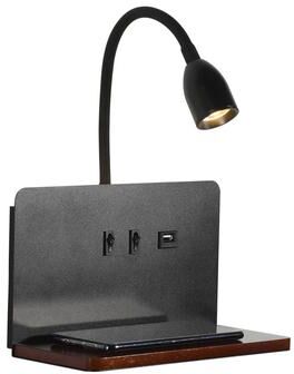 Friendly Fresh Finds Wooden Wireless Charging Wall Lamp With Rotatable LED Reading Light USB Charging And Switch black