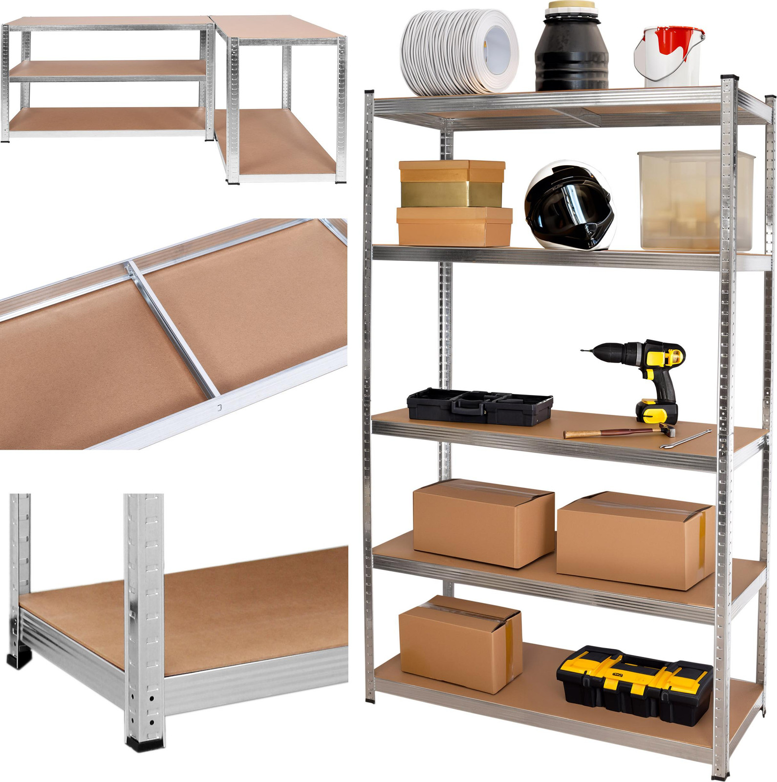 Gockowiak Stalen magazijnrek met 5 verstelbare niveaus, Hoogte: 205 cm, Breedte: 120 cm, Diepte: 45 cm