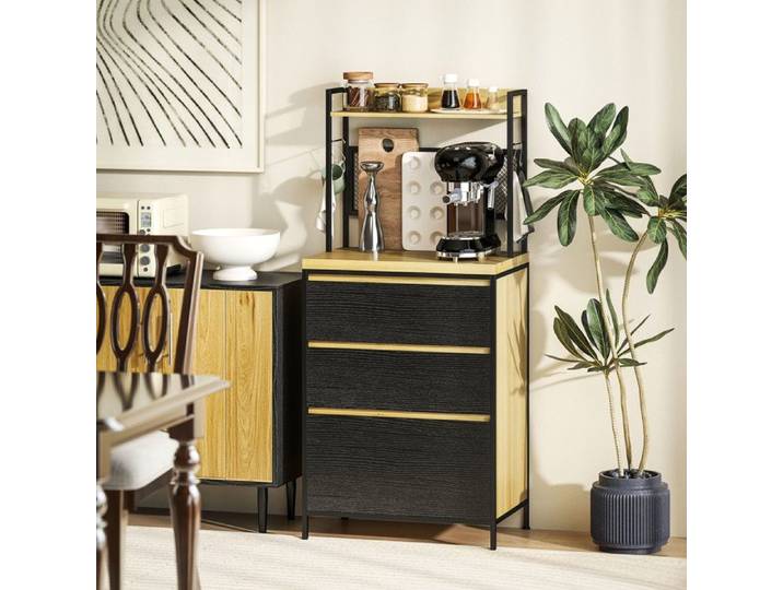 MOTHINESSTO3828-Armoire de cuisine style industriel avec 3 tiroirs plan de travail étagère et 4 crochets 60x40x132cm