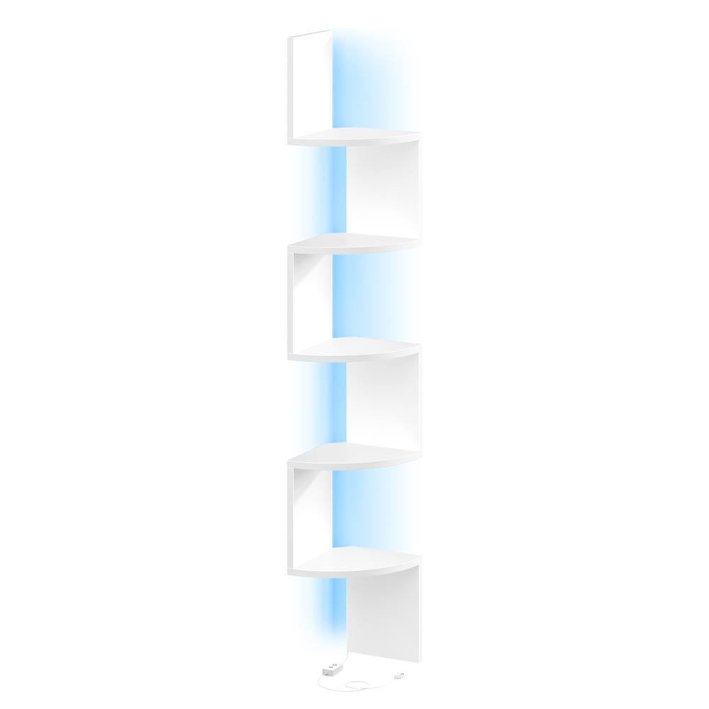 VASAGLE Eckregal mit LED-Beleuchtung, Wandregal 5-stufig, Fernbedienung LBCB35630W01