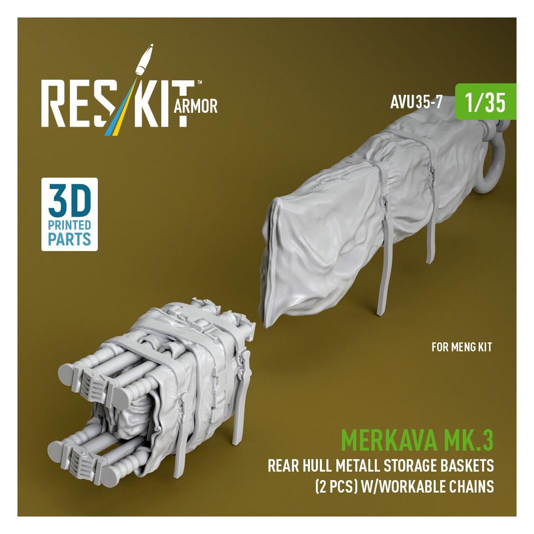 ResKit Merkava Mk.3 rear hull metall storage baskets (2 pcs) w/workable chains for Meng kit (3D Printed) (AVU35-0007)