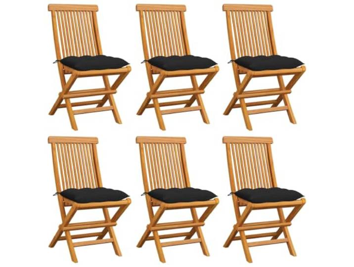 ZQQLVOO Klappstühle mit Schwarzen Kissen, 6er Set, Massivholz Teakholz Massives Teakholz, glatte Oberfläche, dick gepolstert, klappbar, leicht zu reinigen, 110 kg Belastbarkeit