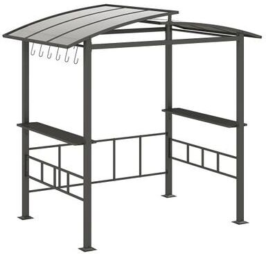 Costway Hardtop Grill Gazebo with Vented Polycarbonate Roof Side Shelves-Black