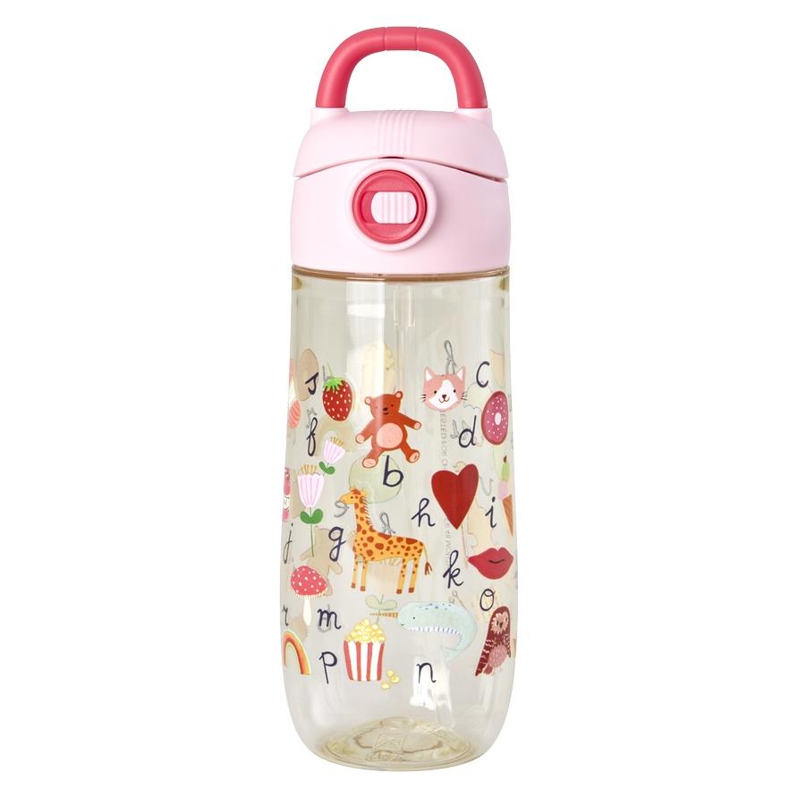 Rice - Plastic Kids Drinking Bottle with ABC Print - Pink - 550 ml (PLBOT-SABCI) (0.55 l) (PLBOT-SABCI)