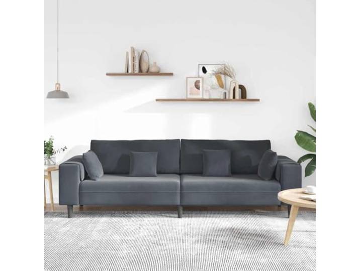 KTHLBRH Sofa dunkelgrau 250 cm Samt 4-Sitzer Strapazierfähiges Sperrholz, Federkissen, quadratische Armlehnen, einfache Montage