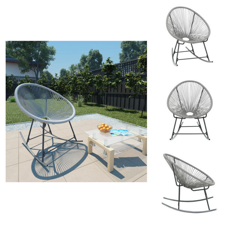 vidaXL Garten-Mond-Schaukelstuhl Grau Poly Rattan - Gartenstühle
