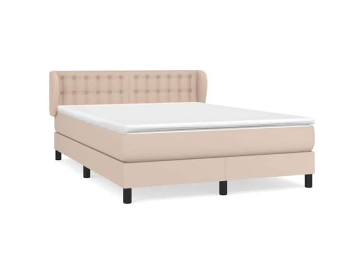 PUGYNBK Boxspringbett mit Matratze, Kunstleder, Cappuccino, 140 x 190 cm Verstellbares Kopfteil, Taschenfedern, mittlere Härte, einfache Reinigung