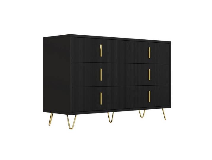 SeedWave Kommode mit 6 geräumigen Schubladen, 264L Stauraum, Anti-Kipp-Design, Modernes Luxus-Design mit goldenen Akzenten, Pflegeleicht
