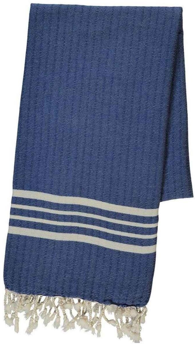 Lalay Hamamdoek XL Krem Sultan Royal Blue - 210 x 100 cm