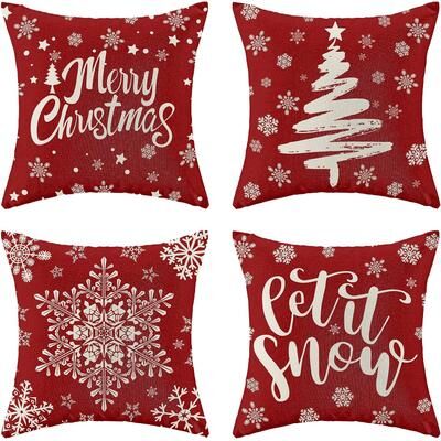 Daily Deals Depot Red Christmas Pillowcase, Farmhouse Snowflake Pillow Cover, Christmas Linen Cushion, Sofa Home Decoration style 4 50x50cm