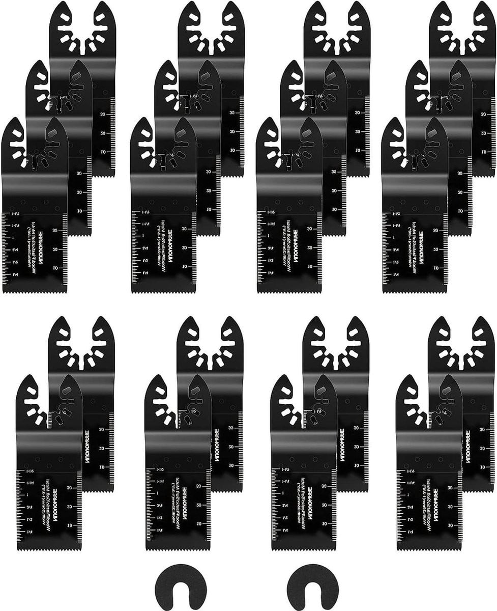 Set van 20 universele oscillerende multitool-bladen voor hout, metaal en kunststof, zwart