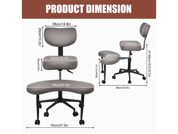 Chaise de méditation ergonomique siège relaxant à pieds croisés cuir Gris réglable en hauteur