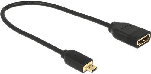 Delock HDMI Anschlusskabel HDMI-A Buchse, HDMI-Micro-D Stecker 0.23m Schwarz 65687 vergoldete Steckkontakte, 4K UHD HDMI-Kabel