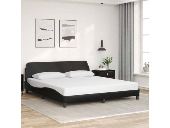 Kunstleder Bettgestell mit Kopfteil stabil 180x200 cm Schwarz Bettgestell Dover 180x200 cm Kunstleder Bett mit Kopfteil Metall Lattenrost stabil Schlafzimmer Möbel Schwarz