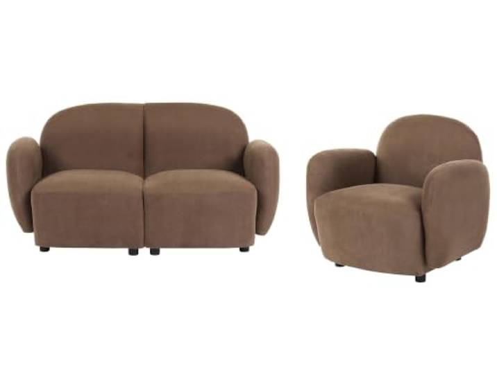 Beliani 3-Sitzer Sofa Set 2-Teilig Braun Stoff Gepolstert mit Breiter Sitzfläche Armlehnen Organisches Retro Design Wohnzimmer-Set Polstergruppe