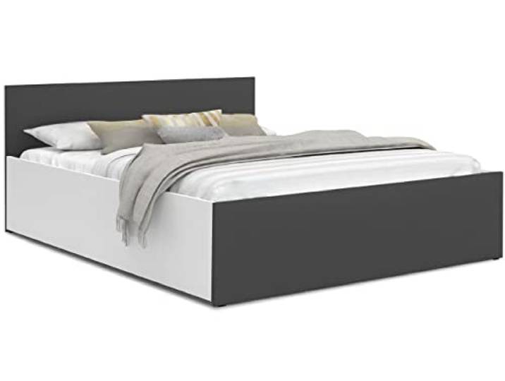 FurnitureByJDM Bett 120x200 mit Stauraum – Doppelbett Stauraum – Doppelbett mit Bettkasten und aufklappbarem Lattenrost – Modernes Stauraumbett mit Liftfunktion (Weiß / Grau)