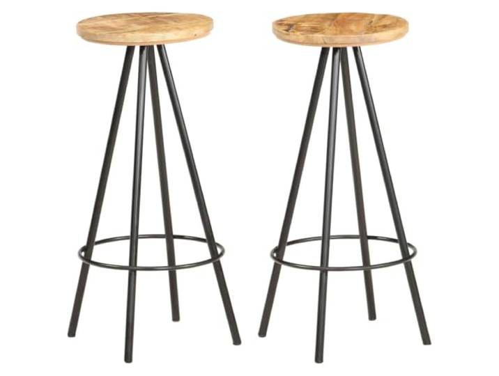 NLQMSU Barhocker, 2 Stück, aus unbehandeltem Mangoholz, mit Eisensockel Robustes Tropenholz, stabile Eisenbasis, integrierte Fußstütze, einzigartige handwerkliche Optik, Kapazität 110 kg