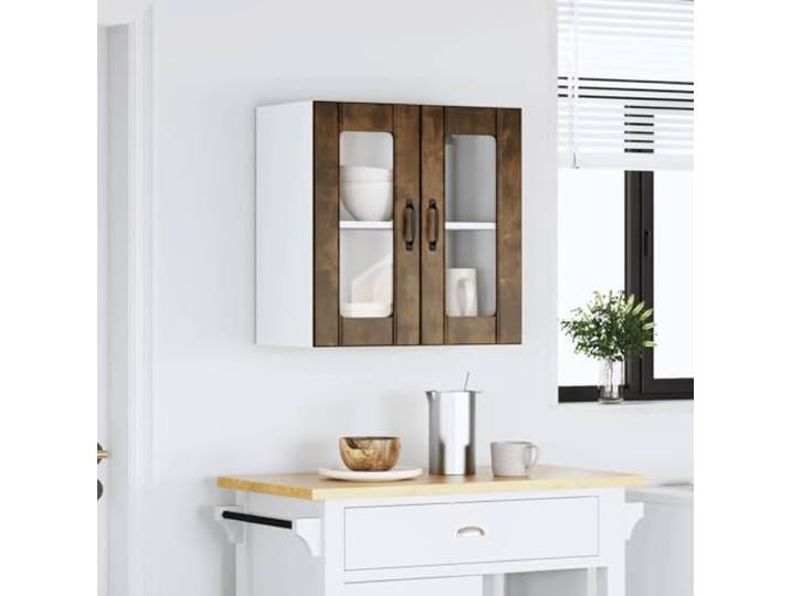 KTHLBRH Küchenschrank Lucca Eiche Rauch 60 x 31 x 60 cm Glastür, Mehrschichtholz, Wandmontage, Tragkraft 70 kg, leicht zu reinigen