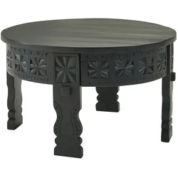 KADIMA DESIGN Design Couchtisch 60x36x60 cm Mango Massivholz Sofatisch Rund Schwarz, Wohnzimmertisch Holz Salontisch Massiv, Tisch Wohnzimmer Orientalisch,
