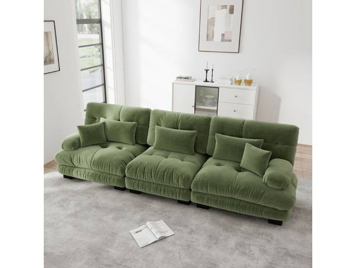 Canapé 3 Places en Chenille confortable 313 × 77 × 81 cm Canapé modulable sectionnel Cloud cadre en bois massif Vert