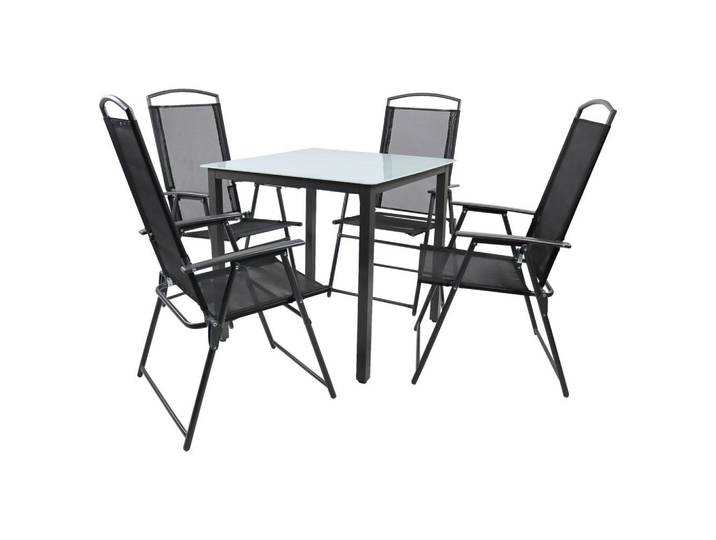 Gardenson Gartentischgruppe, Metall, Glas, quadratisch, A-Form, Stühle klappbar, Gartenmöbel, Gartengarnituren, Gartenmöbel-Sets