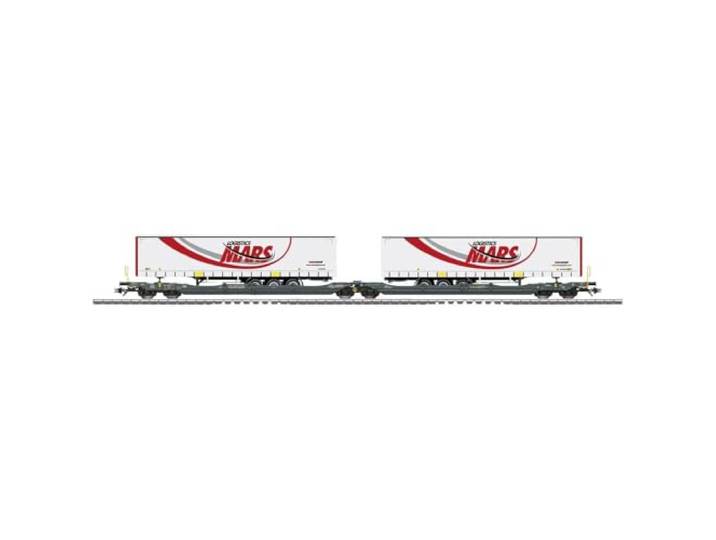 Märklin 47472 - Doppel-Taschenwagen Sdggmrss mit Zwei Gardinenplanen-Sattelaufliegern der Spedition Mars, H0