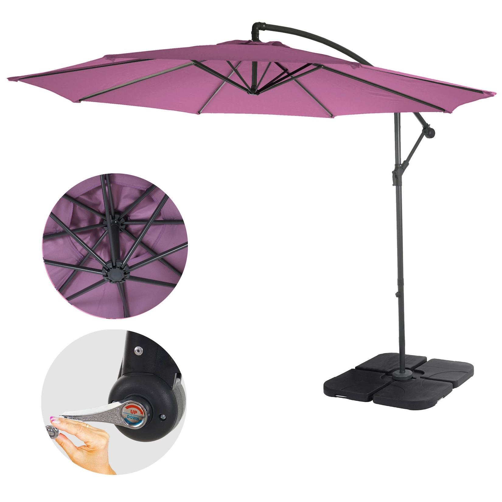 Ampelschirm Terni, Sonnenschirm Sonnenschutz, Ø 3m neigbar, Polyester/Stahl 11kg ~ lavendel-rot mit Ständer