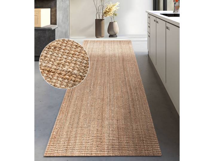 Teppich GOODPRODUCT Avot Juteteppich , beige (natur gold), B:80cm H:10mm L:200cm, Jute, Teppiche, Teppich, 100% Jutefaser, Läufer, Esszimmer, Wohnzimmer, Skandi