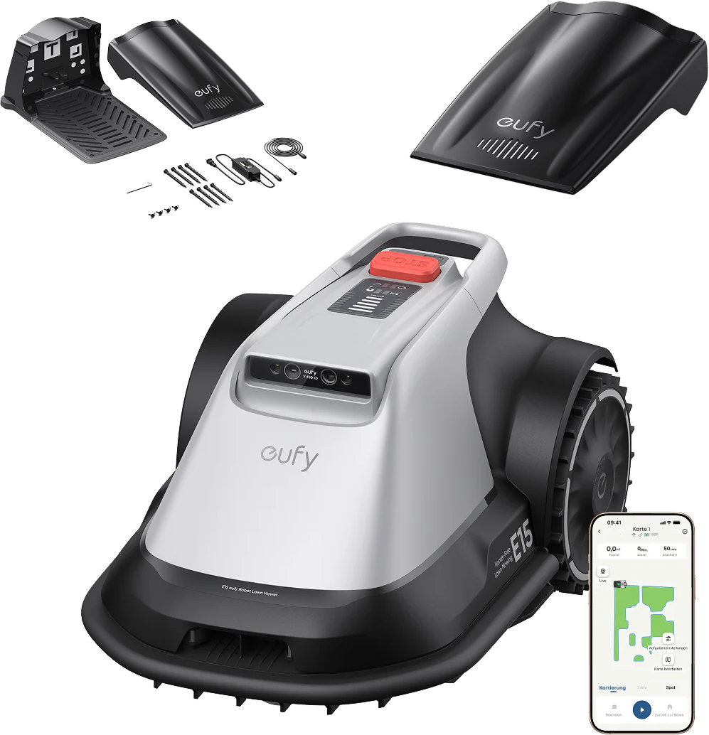 eufy Robotgrasmaaier E15 met eufy laadstation-combinatie voor robotmaaier