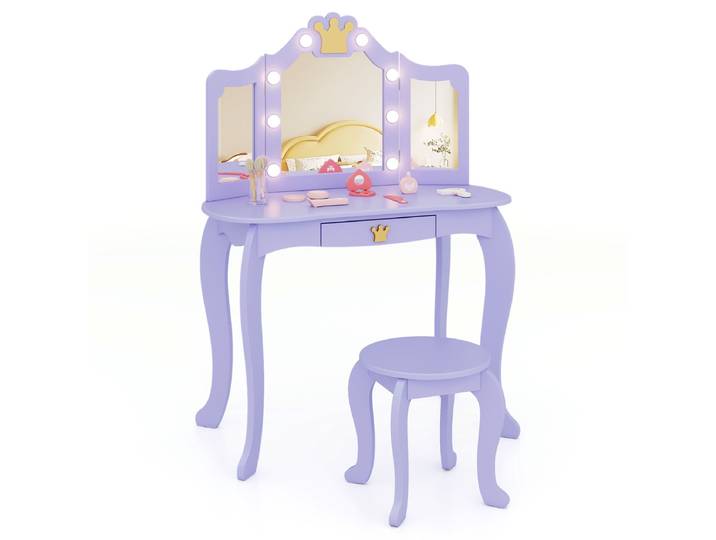 Kinderkaptafel met Verlichting Meisjeskaptafel Paars
