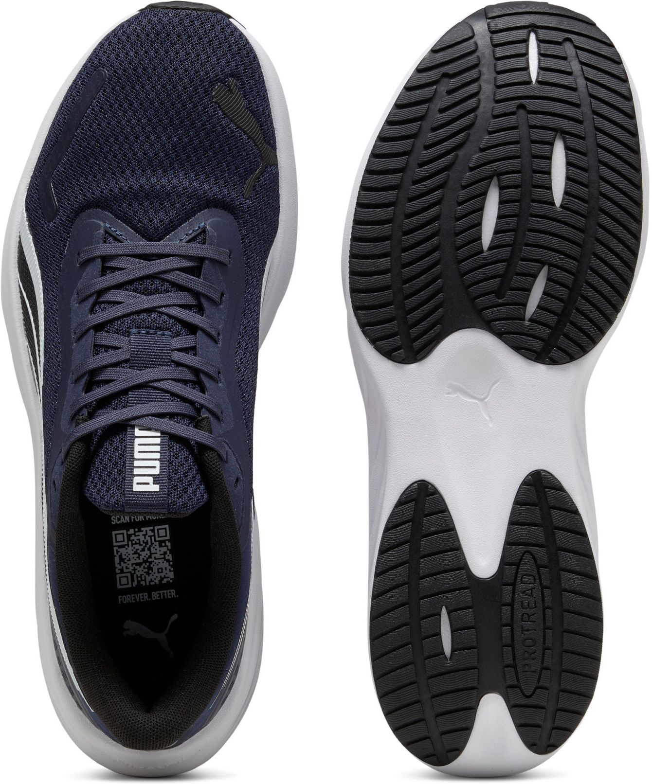 Laufschuh PUMA "POUNCE LITE", Damen, Gr. 43, Textil, blau (puma navy, puma navy), Schuhe Laufschuh, mit PROTREAD Gummilaufsohle, mit SOFTFOAM+ Dämpfungstechnologie