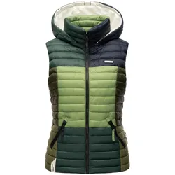 NAVAHOO Damen Steppweste Ärmellose Weste im Colourblocking-Stil und Kapuze Shadaa Multikulti
