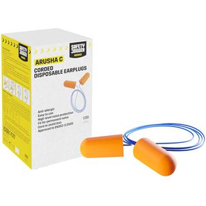 Safety-Jogger Ohrstöpsel Arusha mit Kordel, SNR 37 dB, zum Arbeiten, paarweise verpackt, Kordel, 100 Paar