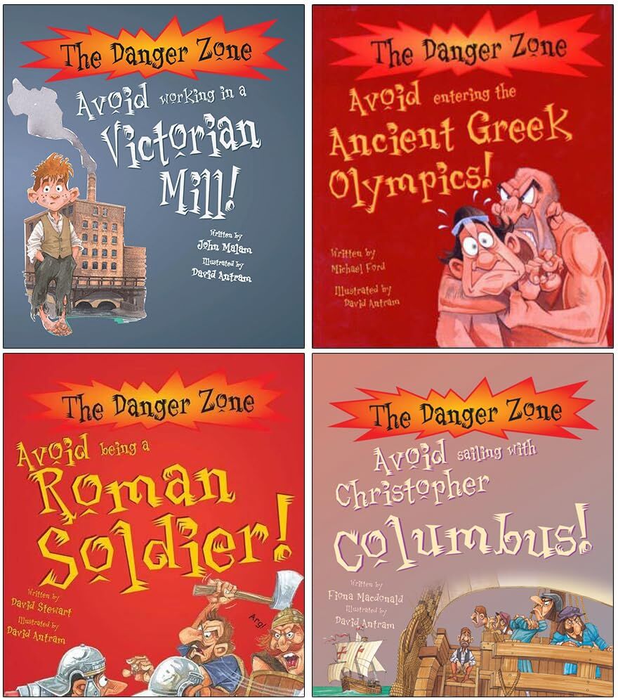 Book House The Danger Zone Collection 4 Books Set by John Malam, Michael Ford, David Stewart & Fiona MacDonald - History Paperback Books for Ages 7-11 - Victorian Mill, Greek Olympics, Roman Soldier, Columbus