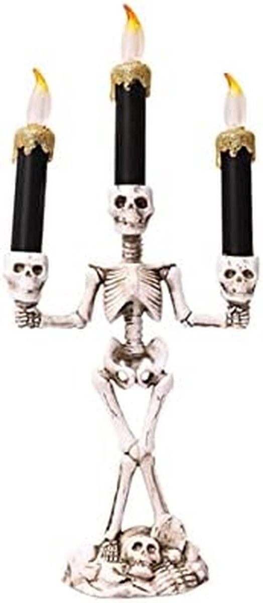 Kandelaar Skelet Schedel Kaarshouder Halloween Decoratie Rood Goud B: 16 cm, H: 36 cm