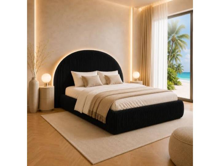 Best For Home TEDI Bett 160x200 mit Bonell-Federkernmatratze, ohne Topper Modernes Polsterbett mit weichem Cordbezug, gerundetem Kopfteil, integriertem Bettkasten und Bonell-Federkernmatratze.