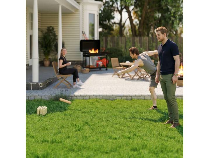 SPORTNOW Jeu de Quilles Finlandaises Bois de Pin 12 Quilles + Boîte