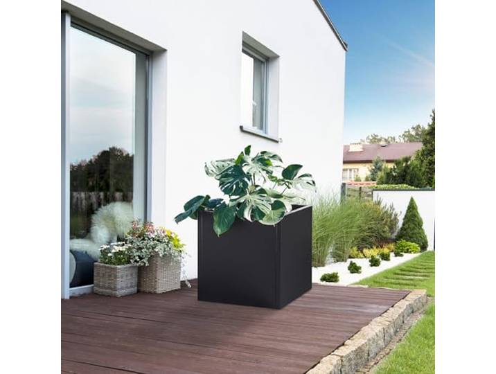casa.pro Pflanzkübel Vaargel Blumentopf 60 x 60 x 60 cm Pflanzkasten wetterfest Pflanzentopf quadratisch Blumenkübel Outdoor Indoor Blumenkasten verzinkter Stahl Schwarz