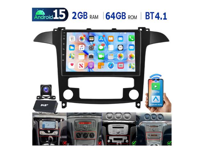 ESSGOO DAB+ Für Ford S-Max 2007-15 Android 15 Autoradio 2din Carplay GPS Navi Navigationsgerät (Carplay Android Auto Bluetooth EQ USB GPS Navi WIFI Touchscreen)