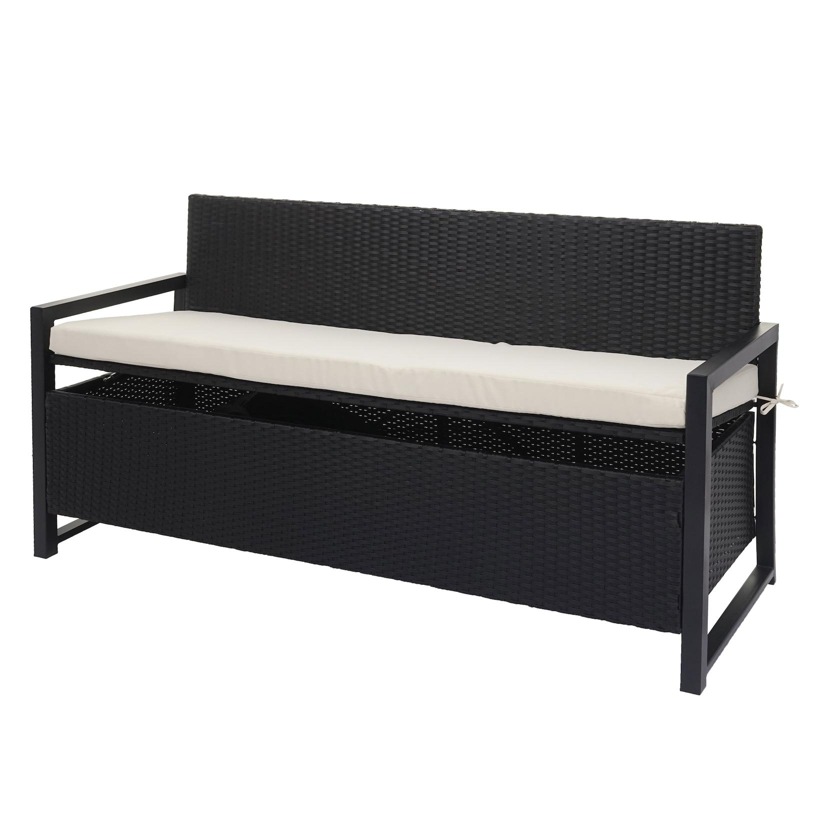Poly-Rattan 3er Sitzbank MCW-F39, Gartenbank Truhenbank, Staufach Aufbewahrung 164cm ~ anthrazit, Kissen creme